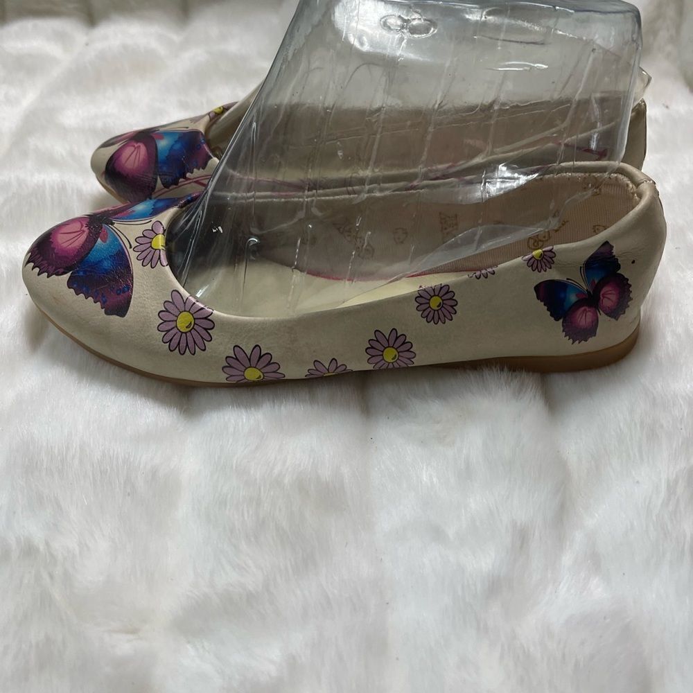 Goby Daisy & Butterfly multi color ballerina flats round toe slip on SZ Euro 37 - Picture 3 of 10